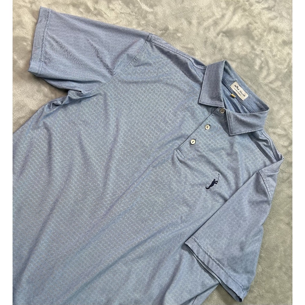 Peter Millar Summer Comfort Polo Shirt Large Blue Geo Print Short Sleeve Golf